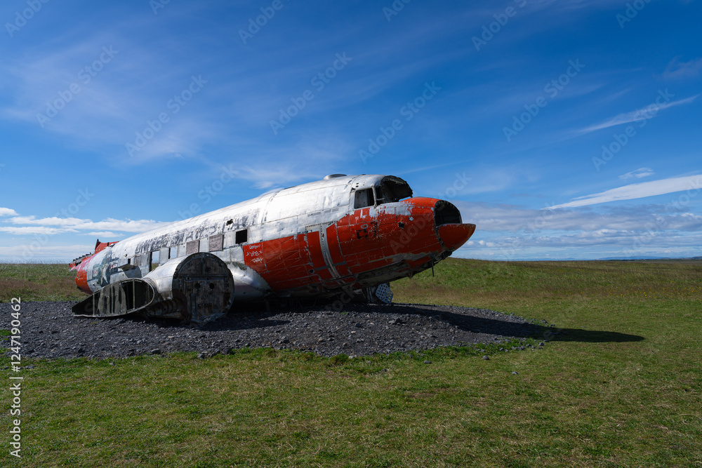Fototapeta premium A plane wreck in the desert of Iceland