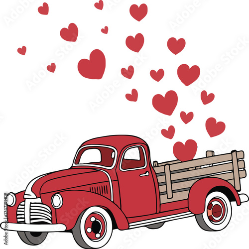 Valentine's Day Red Retro Truck