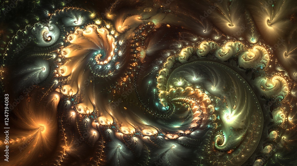 Obraz premium Golden swirls, fractal art, cosmic background