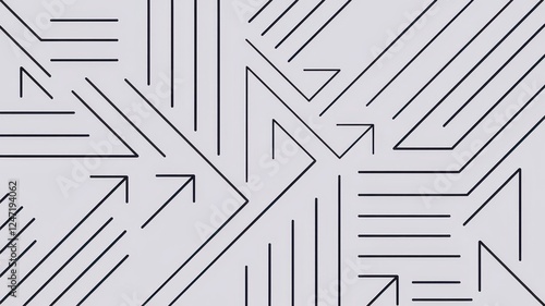 A dynamic pattern of black lines and arrows on a light gray background, creating an energetic and modern abstract design.