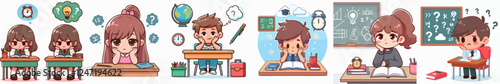 vector set of small students limp on school bench