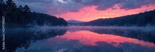 Wallpaper Mural Dark water reflected in a serene lake at twilight, reflective, twilight, forest Torontodigital.ca