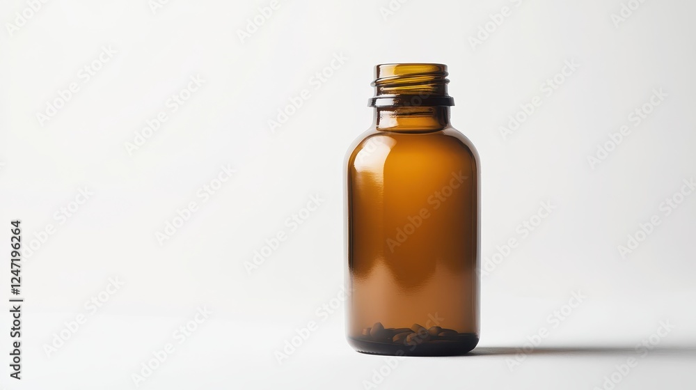 A single bottle of vitamins isolated on a white background, perfect for health product marketing. A single bottle of vitamins isolated on a white background, perfect for health product marketing.