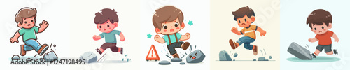 set vector boy stumbling stone