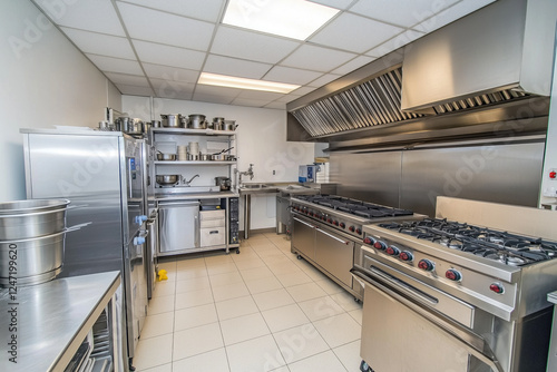 Wallpaper Mural Spacious modern kitchen featuring various stainless steel appliances and cookware. Well-organized space designed for professional cooking and efficient workflow Torontodigital.ca