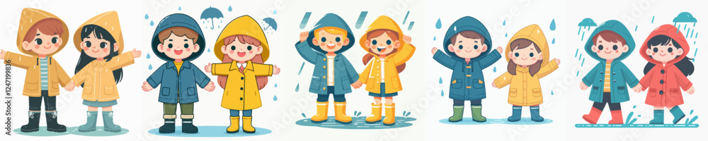 set vector kids playing in the rain set vector kids playing in the rain