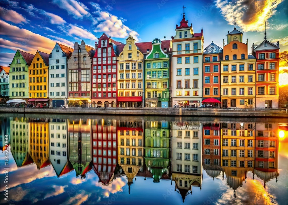 Fototapeta premium Surreal Kaliningrad Facades, Colorful Buildings, AI Photography, Dreamlike Cityscapes
