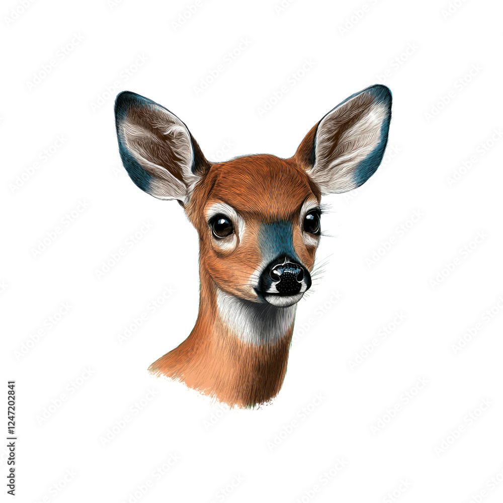 Fototapeta premium Majestic Young White-Tailed Deer Portrait Digital Painting