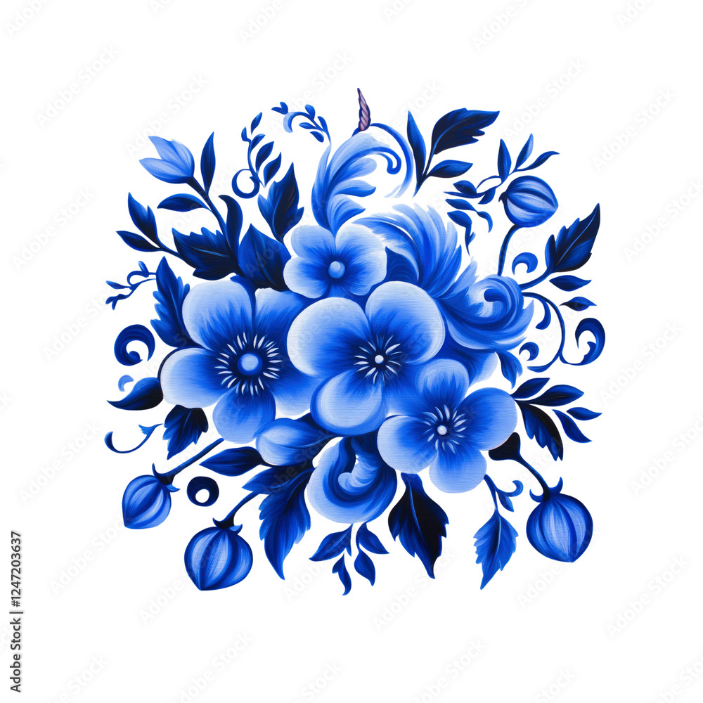 Obraz premium Vibrant Blue Floral Arrangement Gzhel-Style Painted Flowers