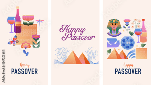 Happy Passover background, banner and poster design. Geometrical modern minimalist concept illustration
