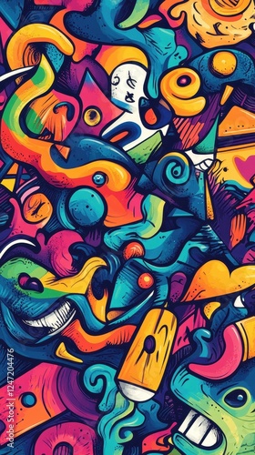 Wallpaper Mural Abstract Vibrant Colorful Doodle Art Design Torontodigital.ca