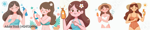 vector set of a person applying sun block in summer