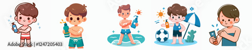 vector set of a person applying sun block in summer