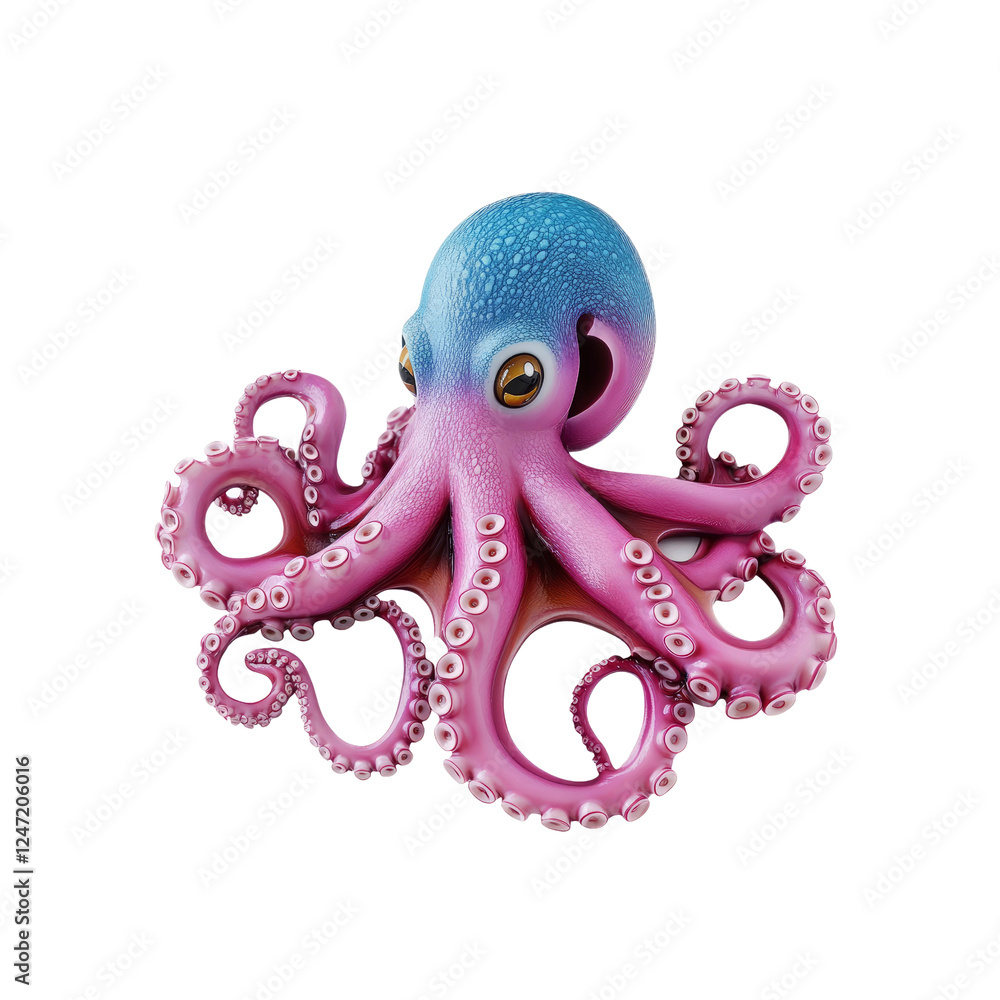 Fototapeta premium Adorable Cartoon Octopus with Pink and Blue Tentacles