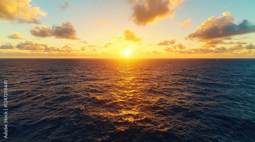 Obraz premium Ocean sunset, golden hour, calm sea, tranquil scene, travel