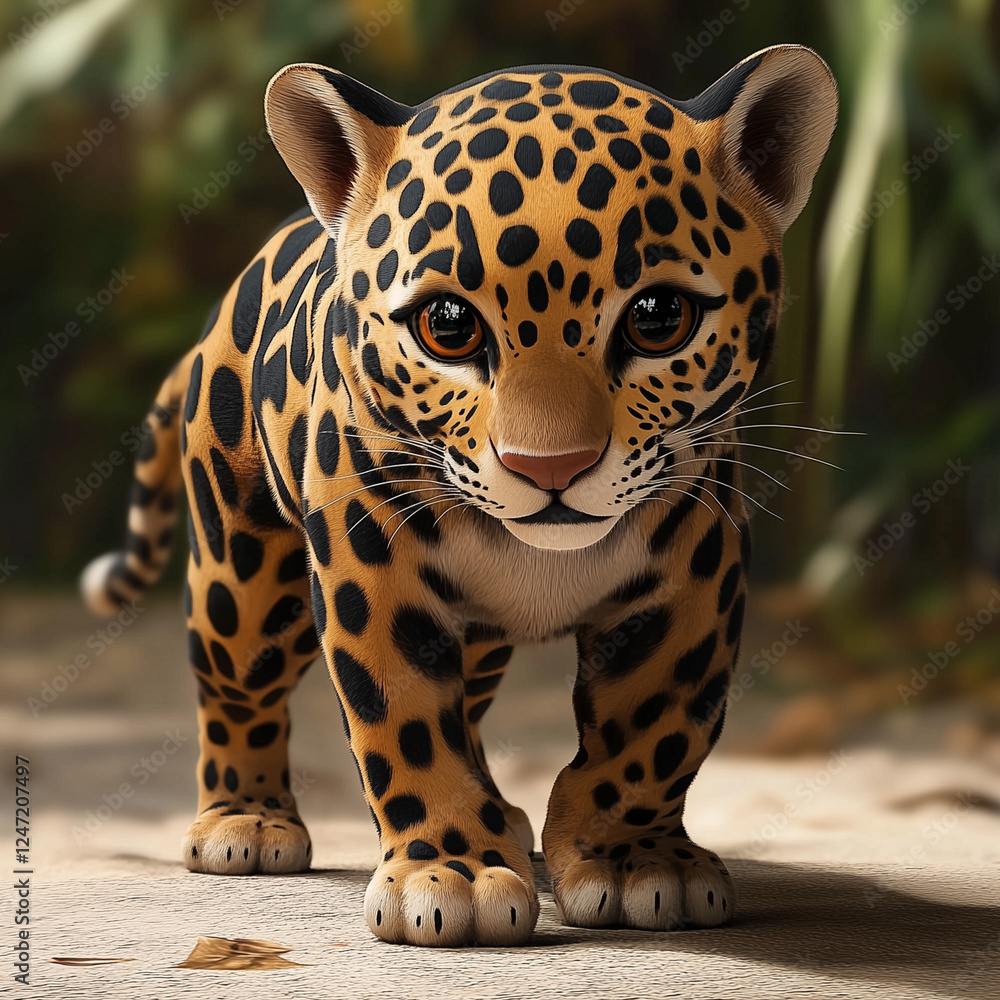 Fototapeta premium baby jaguar jungle cute eyes illustration generative AI