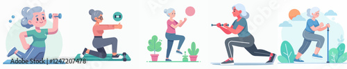 set vector grandma exercising