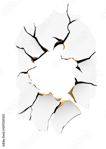 hole in the cracked white wall