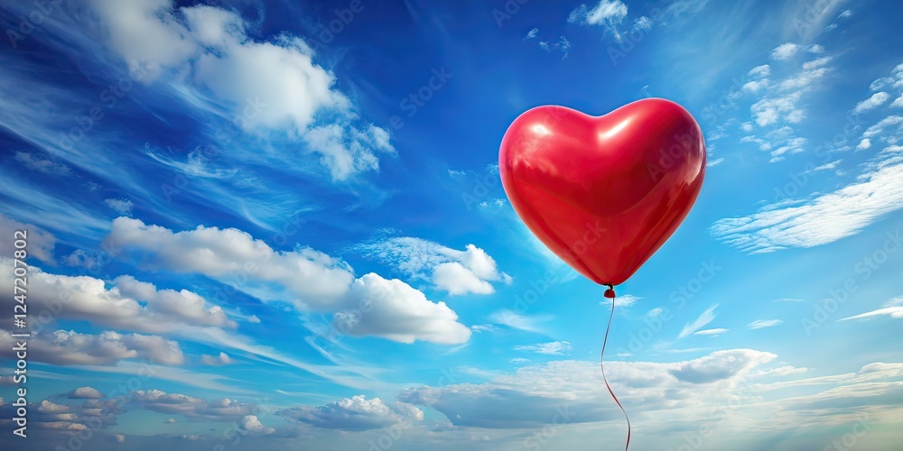 Surreal Red Heart Balloon Blue Sky AI Art Photography Surreal Red Heart Balloon Blue Sky AI Art Photography