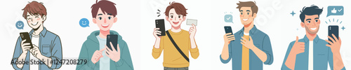 vector of a person looking at a gadget with a smile
