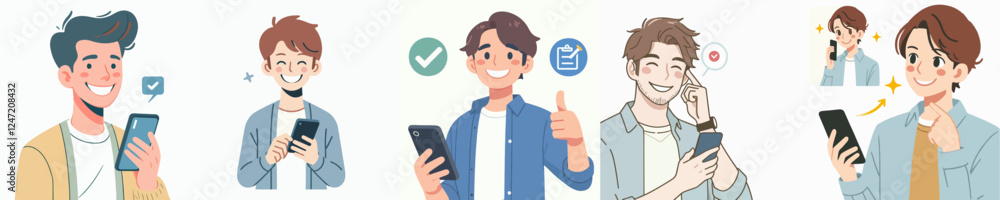 vector of a person looking at a gadget with a smile vector of a person looking at a gadget with a smile