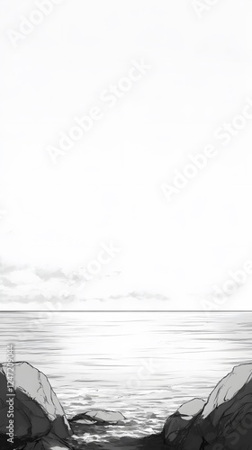 Minimalist black-and-white photography of the sea, ocean horizon
