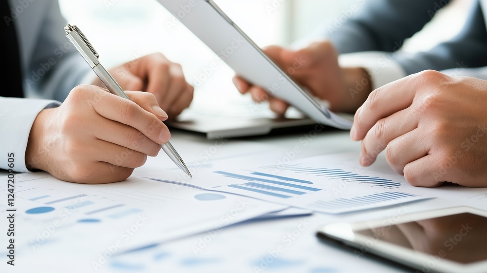 Analyzing the Data: Close-up of hands reviewing financial documents, emphasizing collaboration and strategic decision-making. The image conveys professionalism and meticulousness. Analyzing the Data: Close-up of hands reviewing financial documents, emphasizing collaboration and strategic decision-making. The image conveys professionalism and meticulousness.