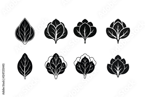 Spinach Vegetable Leaf Vector Silhouette Set Isolated Illustration