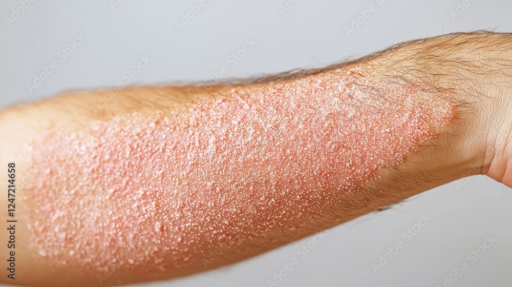 Forearm with Eczema Flare-Up Showing Dry, Scaly Skin in Close-Up View Forearm with Eczema Flare-Up Showing Dry, Scaly Skin in Close-Up View