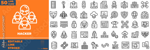 Hacker Line Editable Icons set. Vector illustration in modern thin line style of hacker icons: fraud, phising, identity, etc