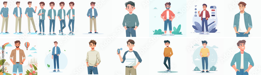 vector collection of young men standing in casual clothes vector collection of young men standing in casual clothes