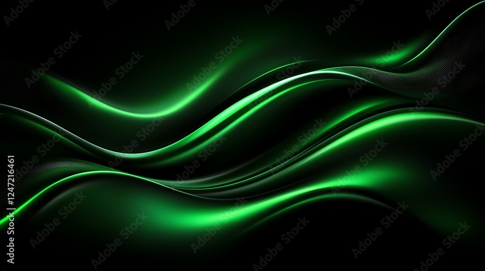 Fototapeta premium Green glowing waves, abstract background