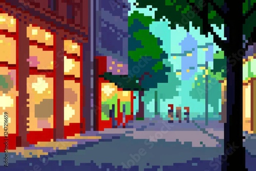 Wallpaper Mural Colorful pixel art cityscape with trees and buildings. Torontodigital.ca