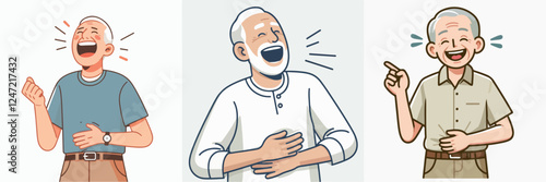 vector set of a happy laughing grandpa and grandma