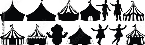 Circus silhouettes set, entertainment pack of vector silhouette design, isolated background