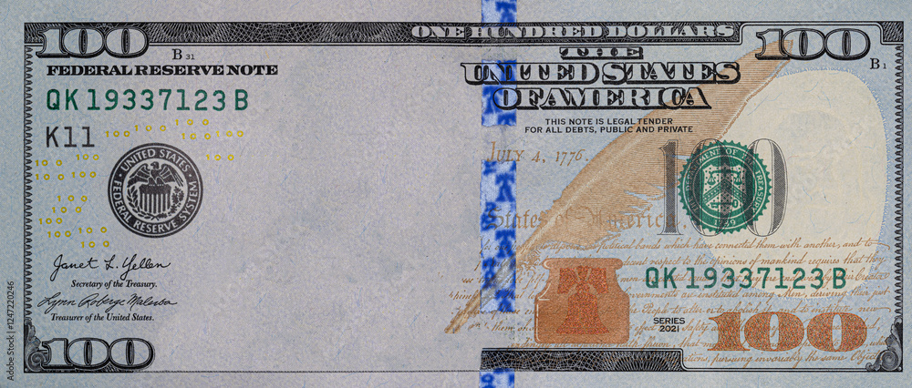 U.S. 100 dollar border with empty middle area