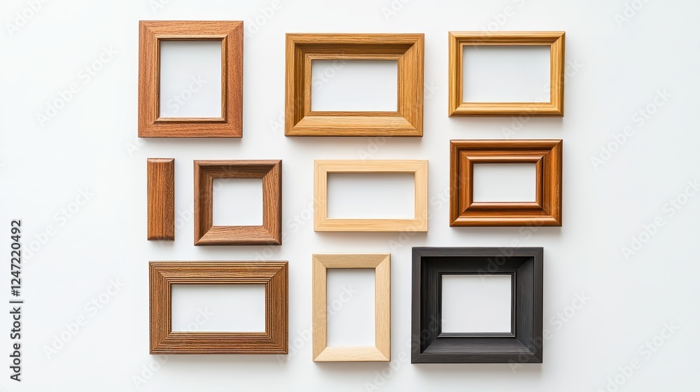 A single set of picture frames isolated on a white surface, ideal for promoting home decoration items. A single set of picture frames isolated on a white surface, ideal for promoting home decoration items.