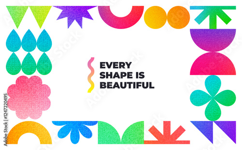 Abstract Shapes with Gradient and Grain Noise Effects. Vector Modern Trendy Elements. Retro Minimal Geometric. Fun Y2K Frame Design
