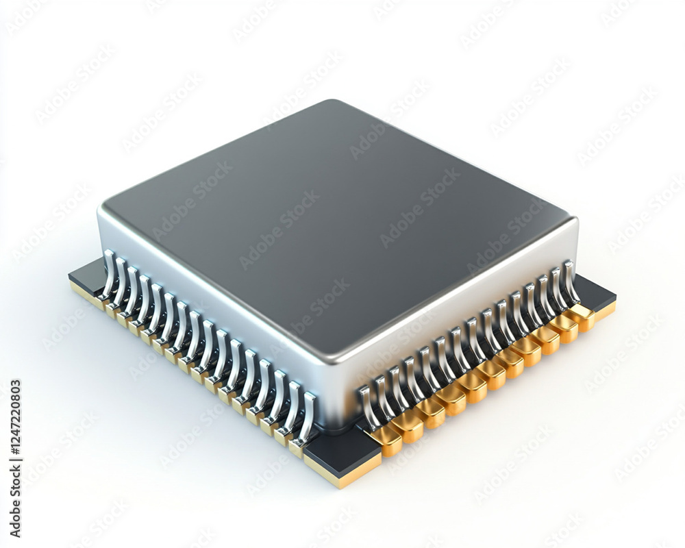 High-tech microprocessor chip featuring sleek silver design, cutting-edge electronic circuit board, advanced computing technology High-tech microprocessor chip featuring sleek silver design, cutting-edge electronic circuit board, advanced computing technology