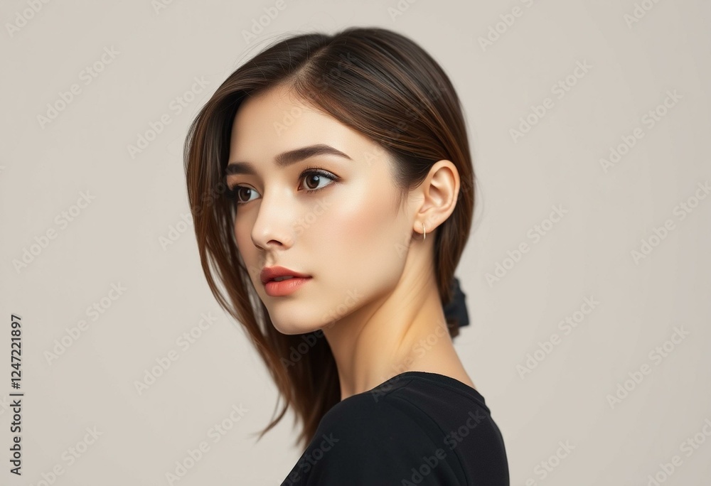 Female profile portrait from the side Female profile portrait from the side