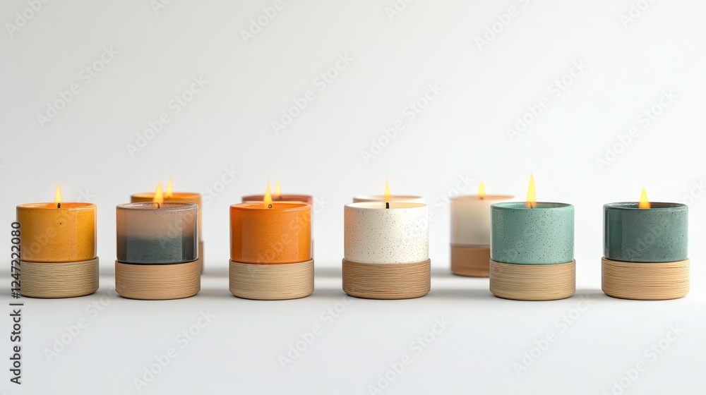 Isolated image of a set of candles in holders on a white surface, great for home ambiance decor marketing. Isolated image of a set of candles in holders on a white surface, great for home ambiance decor marketing.