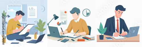 vector of a businessman writing at a table