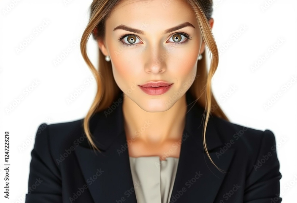 Half-length female portrait with formal attire and soft natural lighting Half-length female portrait with formal attire and soft natural lighting