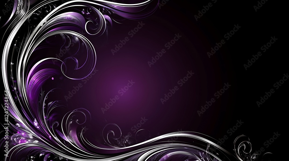 Abstract Purple and Silver Swirling Floral Design Abstract Purple and Silver Swirling Floral Design