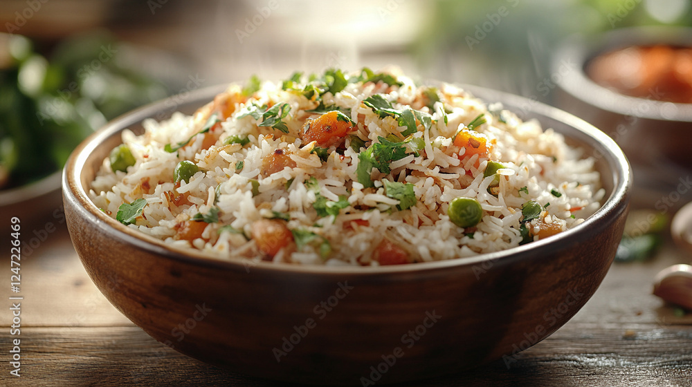 A vibrant, blurred image of a Biryani dish symbolizing the rich flavors and cultural significance of Indian cuisine, with space for captions and a chaotic yet modern tone A vibrant, blurred image of a Biryani dish symbolizing the rich flavors and cultural significance of Indian cuisine, with space for captions and a chaotic yet modern tone