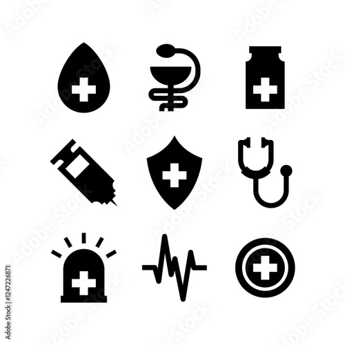 Simple black and white medical icon set