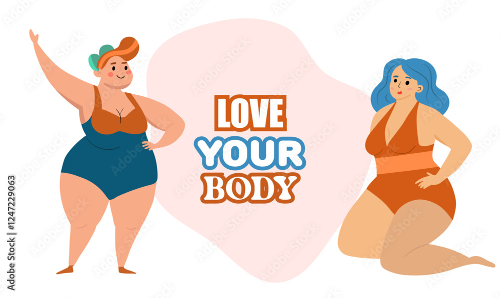 Fototapeta premium Beautiful women bikini posing. Body positive and love your body