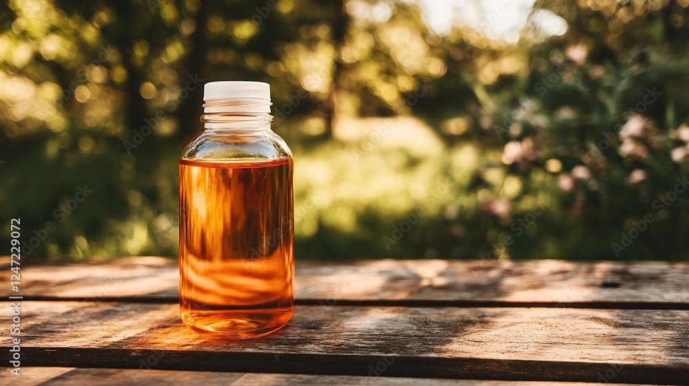 Tea-filled Transparent Bottle on Wooden Surface Tea-filled Transparent Bottle on Wooden Surface