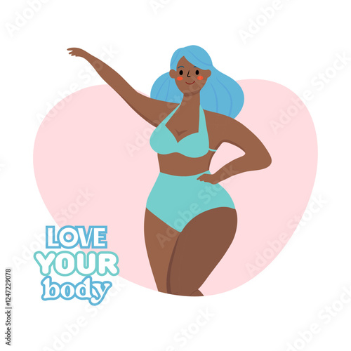 Beautiful woman bikini posing. Body positive and love your body