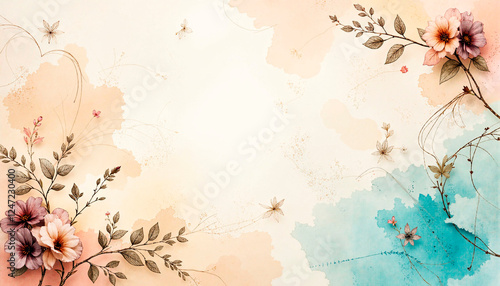 Delicate watercolor wash featuring soft pastel gradient and vintage paper textures for a wedding-themed postcard with copy space
